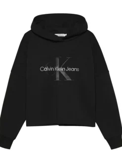 Sweat en coton mélangé noir uni à capuche avec le nom de la marque en strass