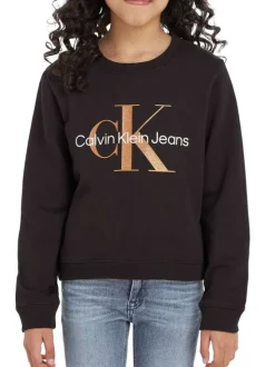 Sweat en coton mélangé noir uni avec une coupe droite et un col rond