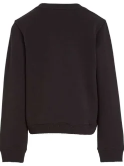Sweat en coton mélangé noir uni avec une coupe droite et un col rond