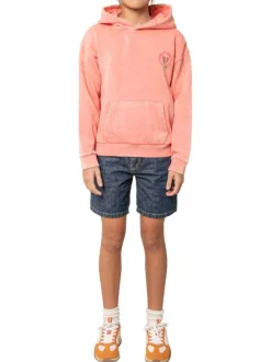 Sweat en coton mélangé rose uni pourvu d'une coupe droite et d'une capuche