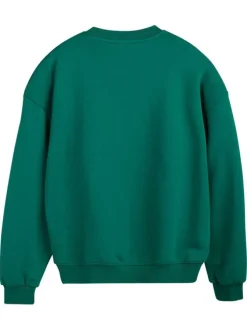 Sweat en coton mélangé vert à coupe ample pourvu d'un col rond