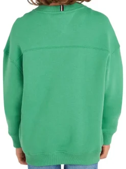 Sweat en coton mélangé vert uni avec une coupe droite et un col rond