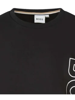 Sweat en coton noir uni avec une coupe droite un col rond et le logo