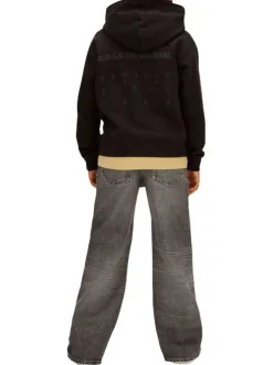 Sweat en coton noir uni avec une coupe droite et une capuche