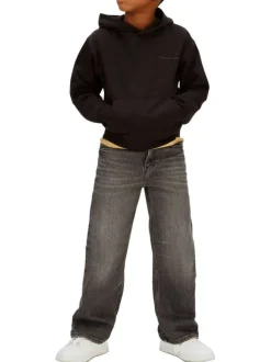 Sweat en coton noir uni avec une coupe droite et une capuche