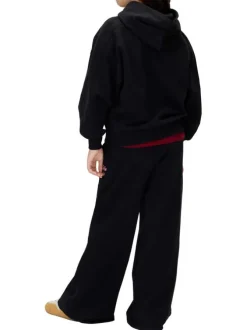 Sweat en coton noir uni avec une coupe ajustée et un col à capuche