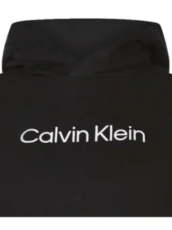 Sweat en coton noir uni avec une coupe droite et le nom de la marque au centre