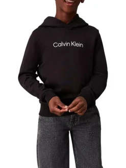 Sweat en coton noir uni avec une coupe droite et le nom de la marque au centre