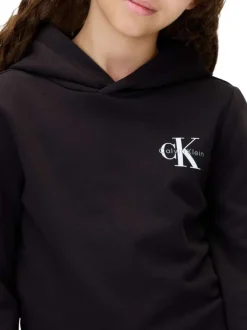 Sweat en coton noir uni avec une coupe droite et une capuche