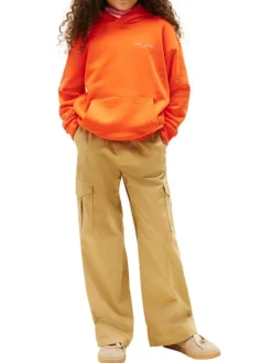 Sweat en coton orange avec un col à capuche et des manches longues