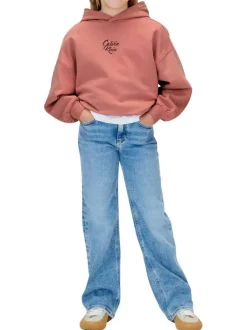 Sweat en coton rose uni avec une coupe ajustée et un col à capuche