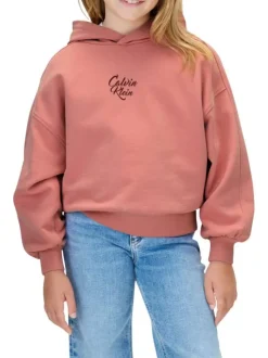 Sweat en coton rose uni avec une coupe ajustée et un col à capuche