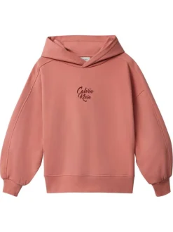 Sweat en coton rose uni avec une coupe ajustée et un col à capuche