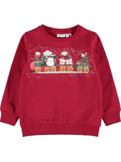 Sweat fantaisie à col rond rouge en coton biologique