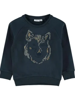 Sweat fantaisie à col rond marine en coton biologique