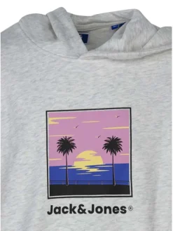 Sweat gris clair uni pourvu d'une coupe droite et d'un imprimé couché de soleil