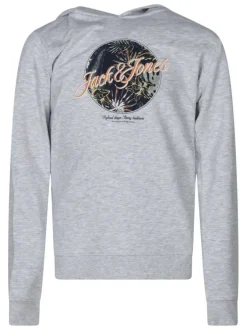 Sweat gris uni pourvu d'une coupe droite et d'un imprimé tropical