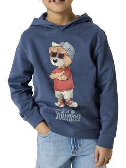 Sweat indigo uni pourvu d'un imprimé ours et d'une coupe droite