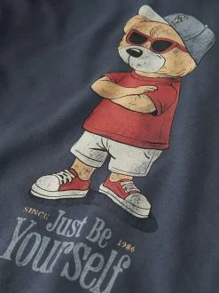 Sweat indigo uni pourvu d'un imprimé ours et d'une coupe droite