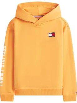 Sweat jaune imprimé à coupe ajustée pourvu d'un col à capuche