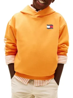 Sweat jaune imprimé à coupe ajustée pourvu d'un col à capuche