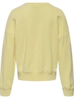 Sweat jaune uni delavé à coupe droite, col rond et manches longues