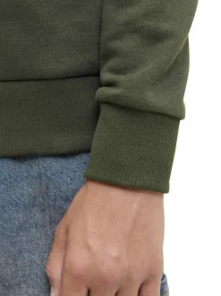 Sweat kaki imprimé avec une coupe droite et un col à capuche