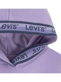 Sweat lilas uni avec nom de la marque inscrit sur la capuche