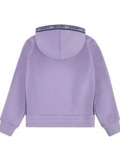 Sweat lilas uni avec nom de la marque inscrit sur la capuche