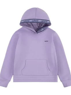 Sweat lilas uni avec nom de la marque inscrit sur la capuche