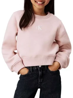 Sweat lilas uni avec une coupe droite, un col rond de logo de la marque