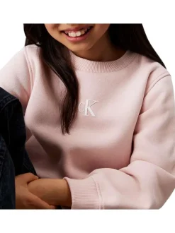 Sweat lilas uni avec une coupe droite, un col rond de logo de la marque