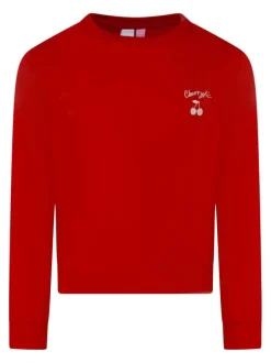 Sweat manches longues en coton rouge uni à coupe droite avec un col rond