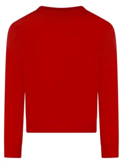 Sweat manches longues en coton rouge uni à coupe droite avec un col rond