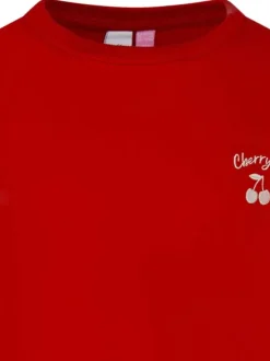 Sweat manches longues en coton rouge uni à coupe droite avec un col rond