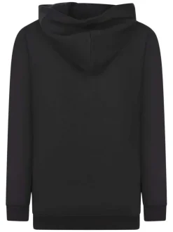 Sweat manches longues noir uni avec un col à capuche et un logo en relief