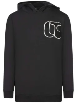 Sweat manches longues noir uni avec un col à capuche et un logo en relief