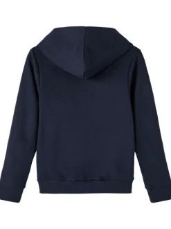 Sweat marine à capuche avec coupe droite et inscription brodé sur la poitrine