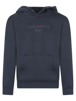 Sweat marine avec logo à coupe droite et avec un col à capuche