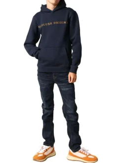 Sweat marine uni avec un col à capuche et une poche traversante