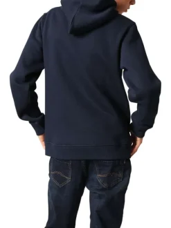 Sweat marine uni avec un col à capuche et une poche traversante