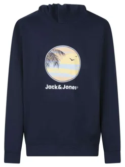 Sweat marine uni pourvu d'un imprimé couché de soleil et d'une coupe droite