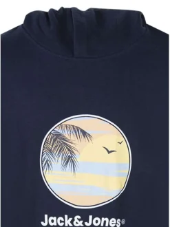 Sweat marine uni pourvu d'un imprimé couché de soleil et d'une coupe droite
