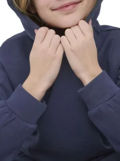 Sweat marine uni pourvu d'une coupe droite et d'une capuche