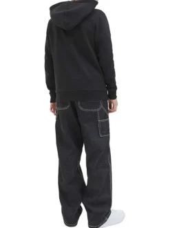 Sweat noir avec un motif un col à capuche et une coupe droite