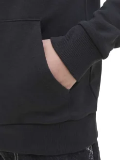 Sweat noir avec un motif un col à capuche et une coupe droite