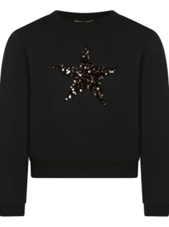 Sweat noir avec une coupe droite un col rond et une étoile à la poitrine