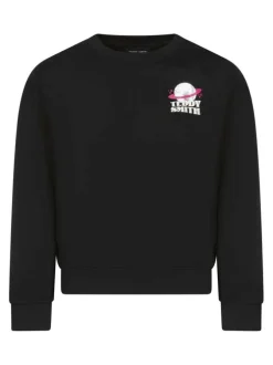 Sweat noir fantaisie à imprimés avec une coupe droite et un col rond