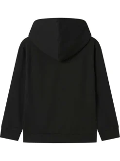 Sweat noir imprimé avec un col à capuche et une coupe droite