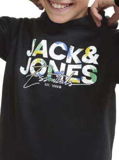 Sweat noir imprimé avec une coupe droite et une poche kangourou